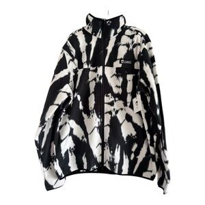 GNARLY Men Black & White Haze Dip Tie Dye Full Zip Fleece Jacket (NEW w/Tags) XL